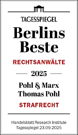 Rechtsanwalt Thomas Pohl wurde vom Tagesspiegel zu einem der besten Rechtsanwälte für Strafrecht in Berlin im Jahr 2025 ausgezeichnet.